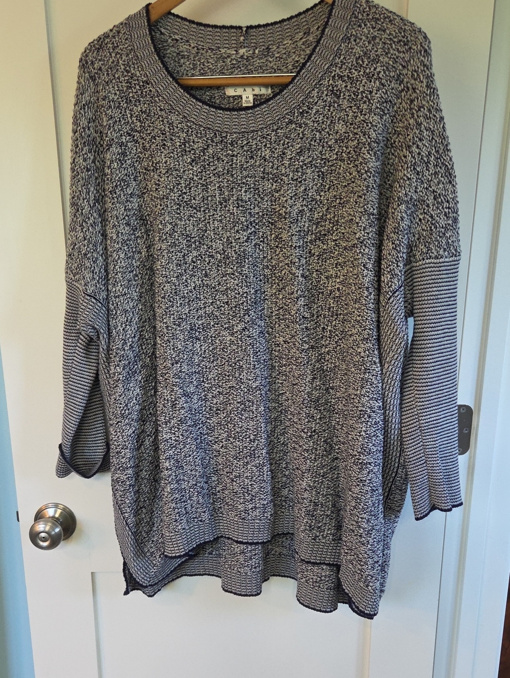 CAbi Heathered Navy and Gray Crewneck Sweater